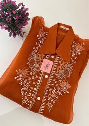 Chikankari Organza Shirt - Burnt Orange