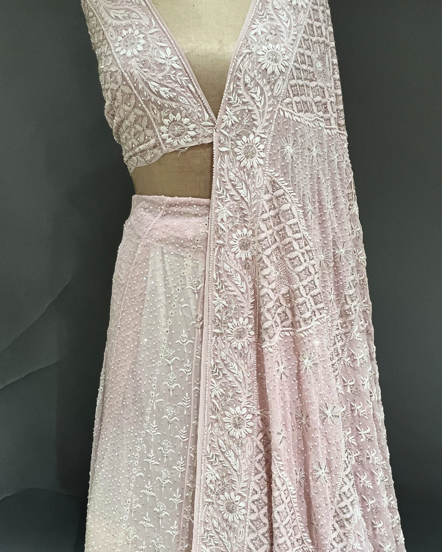 Chikankari Pure Georgette Lehanga - Blush Pink