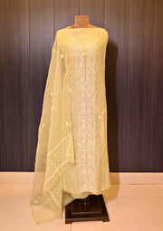 Women's Handcrafted Organza  Unstitsched Kurta And Dupatta Set - SC78172