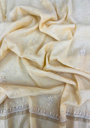 Mul Chanderi Chikankari Unstitched 2Pc Suit - Lemon yellow
