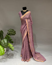 Tissue Chikankari Saree - Mauve Taupe