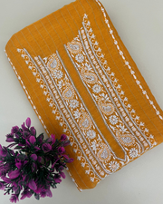 Mul Chanderi Chikankari Unstitched Mens Kurta - Mango Yellow