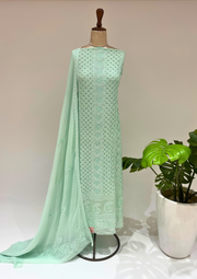 Viscose Chikankari Unstitched 2pc Suit - Mint Green
