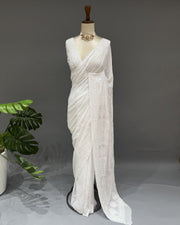 Viscose Chikankari Saree - White & Pink