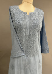 Cotton Chikankari Kurti - Cornflower Blue