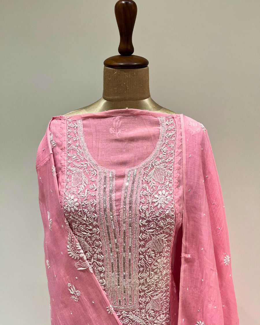 Mul Chikankari Unstitched 2pc Suit - Flowering Ginger