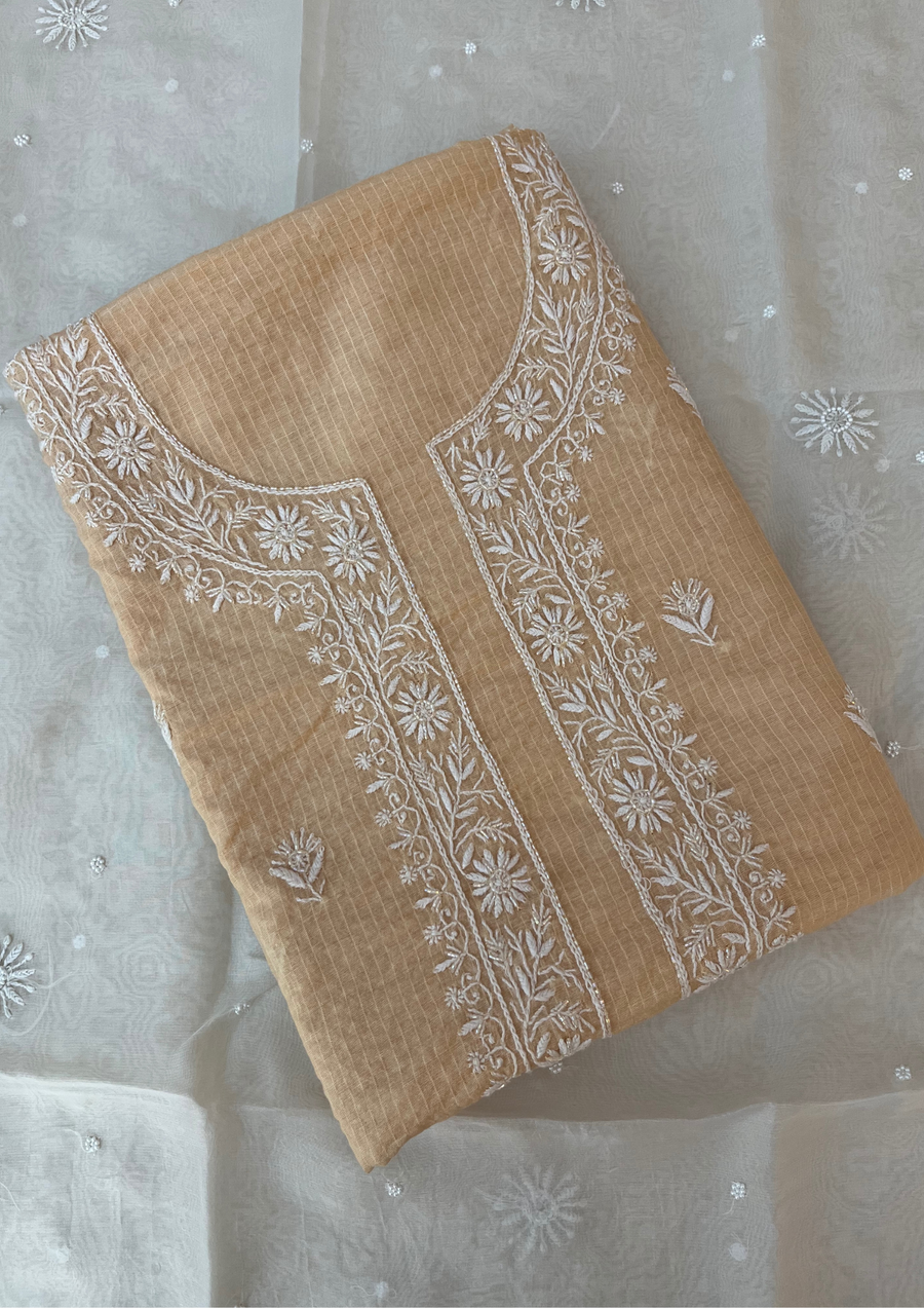 Mhaheshwari Chanderi chikankari mens Kurt - IVORY