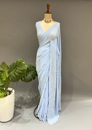 Chikankari Viscose Saree-Powder Blue