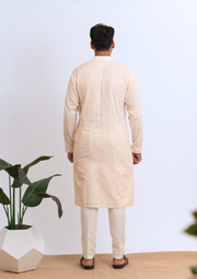 Cotton Chikankari Mens Kurta - Peach