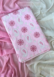 Cotton Chikankari Unstitched Suit - Shades of pink