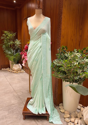 Chikankari Viscose Saree - Mint Green