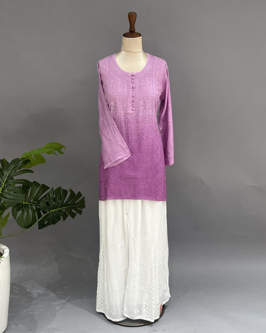 Muslin Chikankari Short Kurti - Mauve