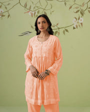 Muslin Chikankari Co-ord Set - Peach Pearl