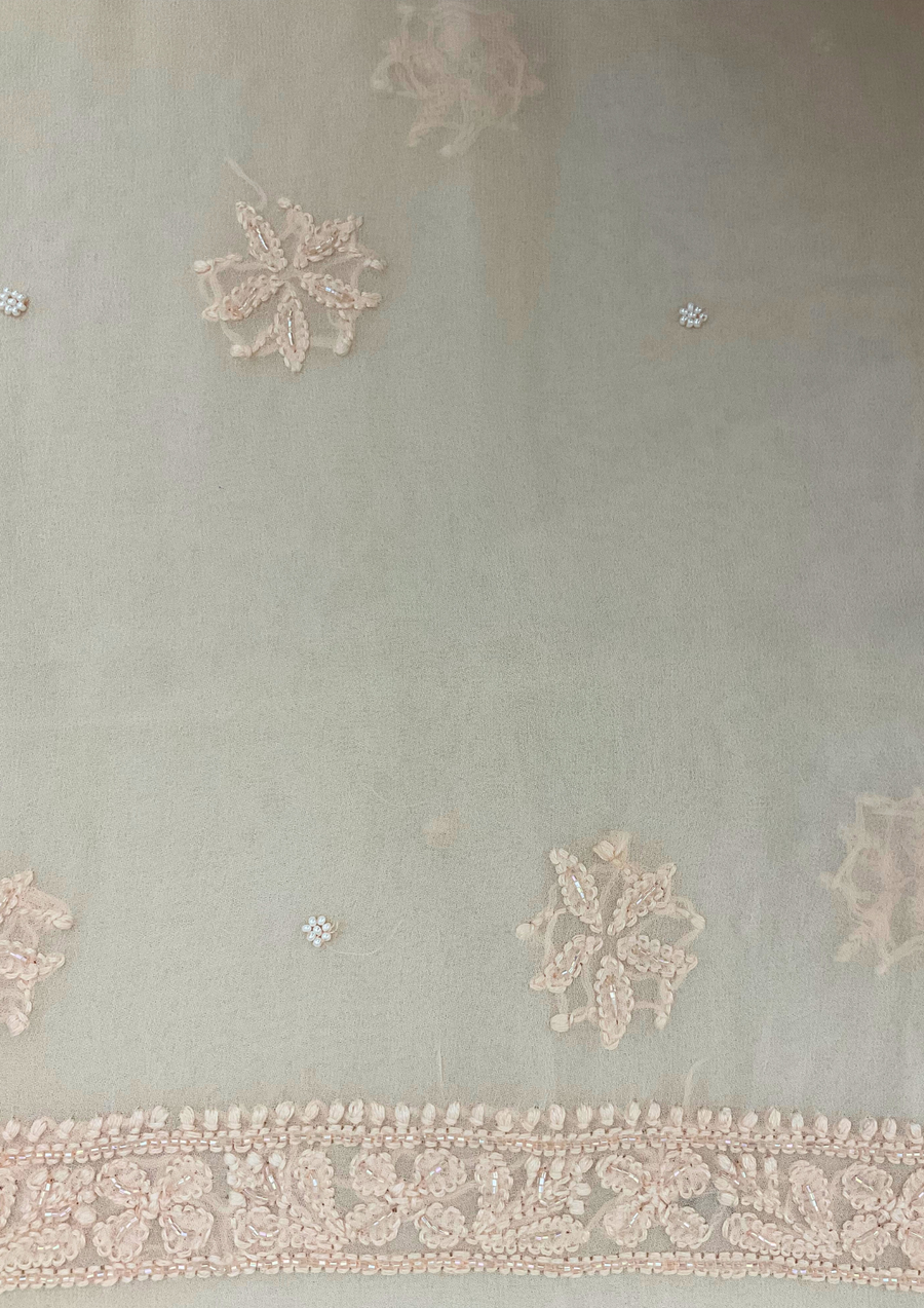 Chikankari Vescose Unstitched Suit - Peach