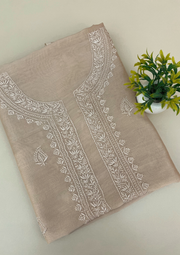 Chanderi Chikankari Unstitched Mens Kurta - Beige