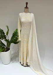 Pure Georgette Semistitched Chikankari Anarkali - White