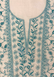 Chikankari Mul Chanderi Unstitched 2pc Suit - White and Blue