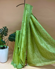 Chikankari Tussar Silk Saree - Lime Green