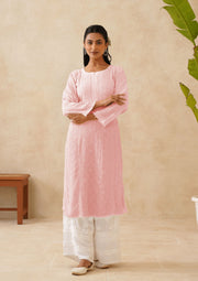 Crepe Georgette Long Kurti - Ombre Blush Pink