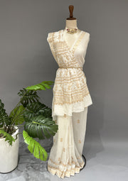 Chanderi Chikankari Saree - Ivory & Beige