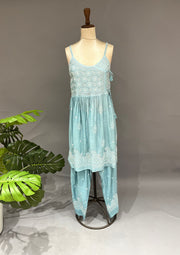 Muslin Chikankari Co-ord Set - Baby Blue