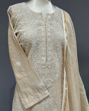 Golden Tissue Chikankari 3pc Stitched Suit - Golden