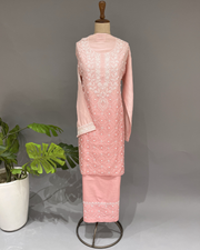 Chanderi Chikankari Co ord Set - Watermelon Pink
