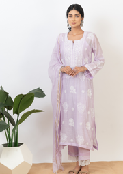 Mul Chanderi Chikankari suit - lilac