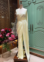 Chikankari Viscose Saree - Lime Yellow