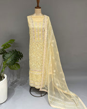 Chikankari Organza Unstitched Suit - Lemon Yellow