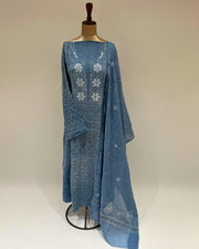 Tissue Chikankari Unstitched Anarkali - Bluebird