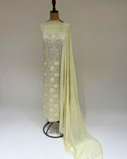 Pure Georgette Chikankari Unstitched 2pc Suit - Lime Yellow