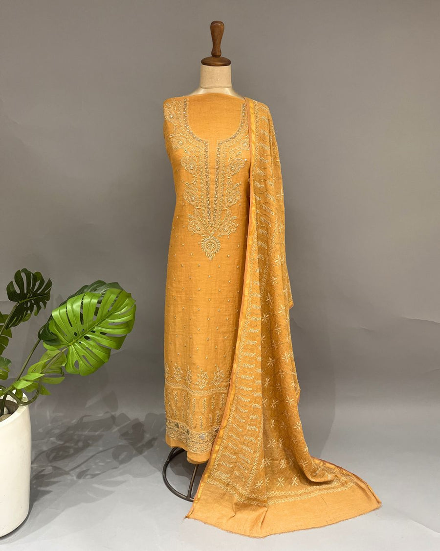Tissue Chikankari Unstitch 2pc Suit - Amber Glow