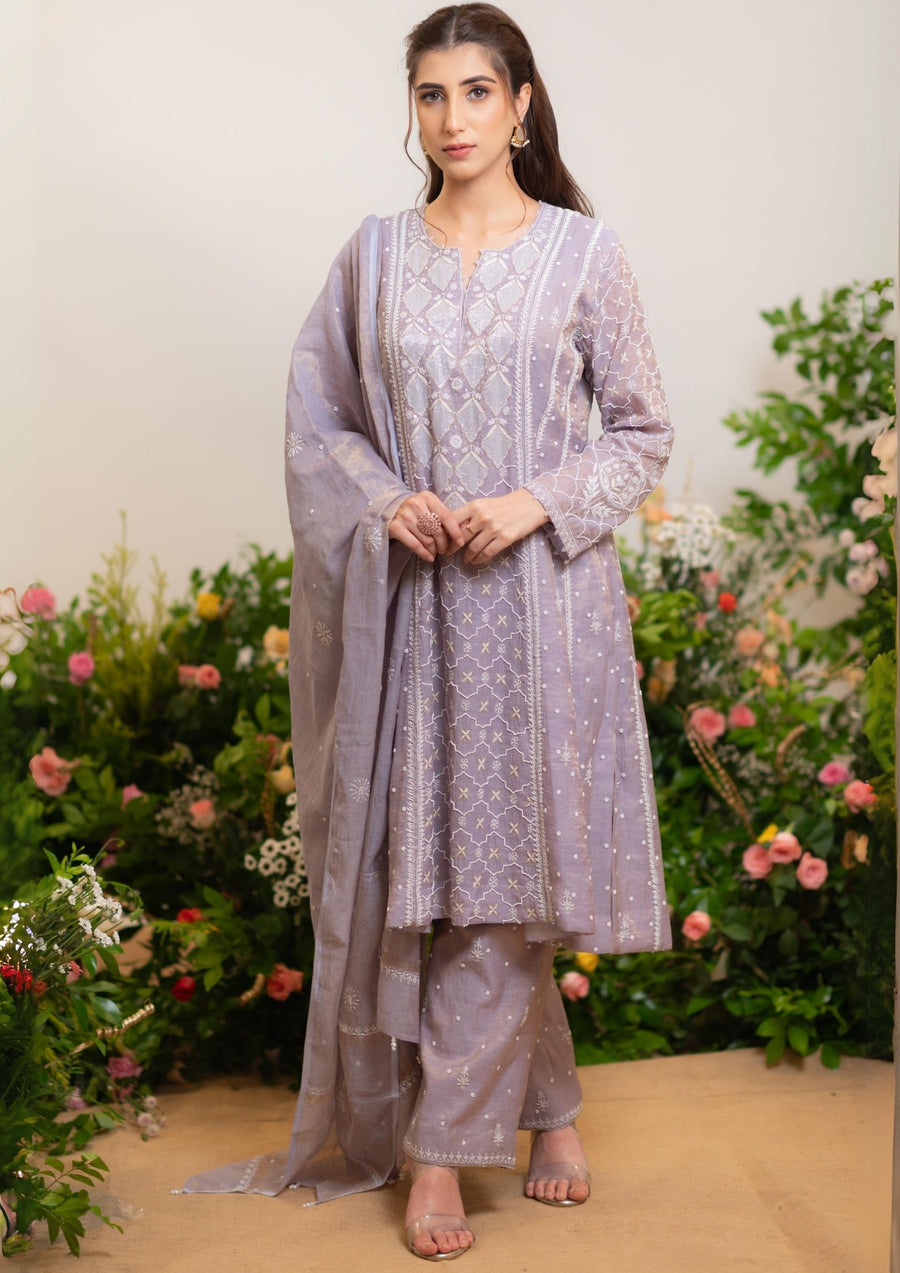 Tissue Chanderi Short Anarkali - Lilac