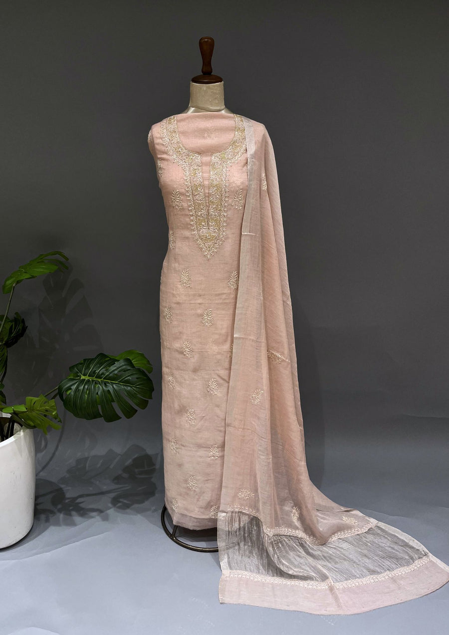 Tissue Chikankari Unstitch 2pc Suit - Blush Pink