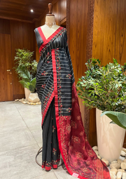 Chanderi Chikankari Saree - Black