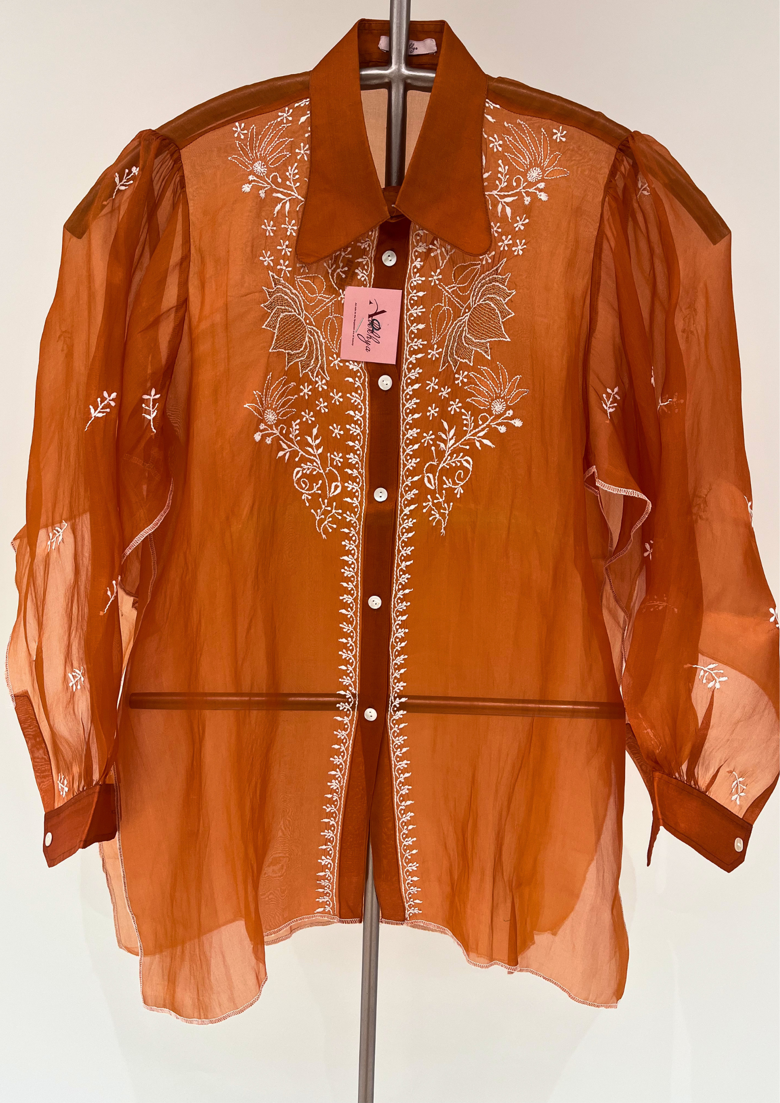 Chikankari Organza Shirt - Burnt Orange
