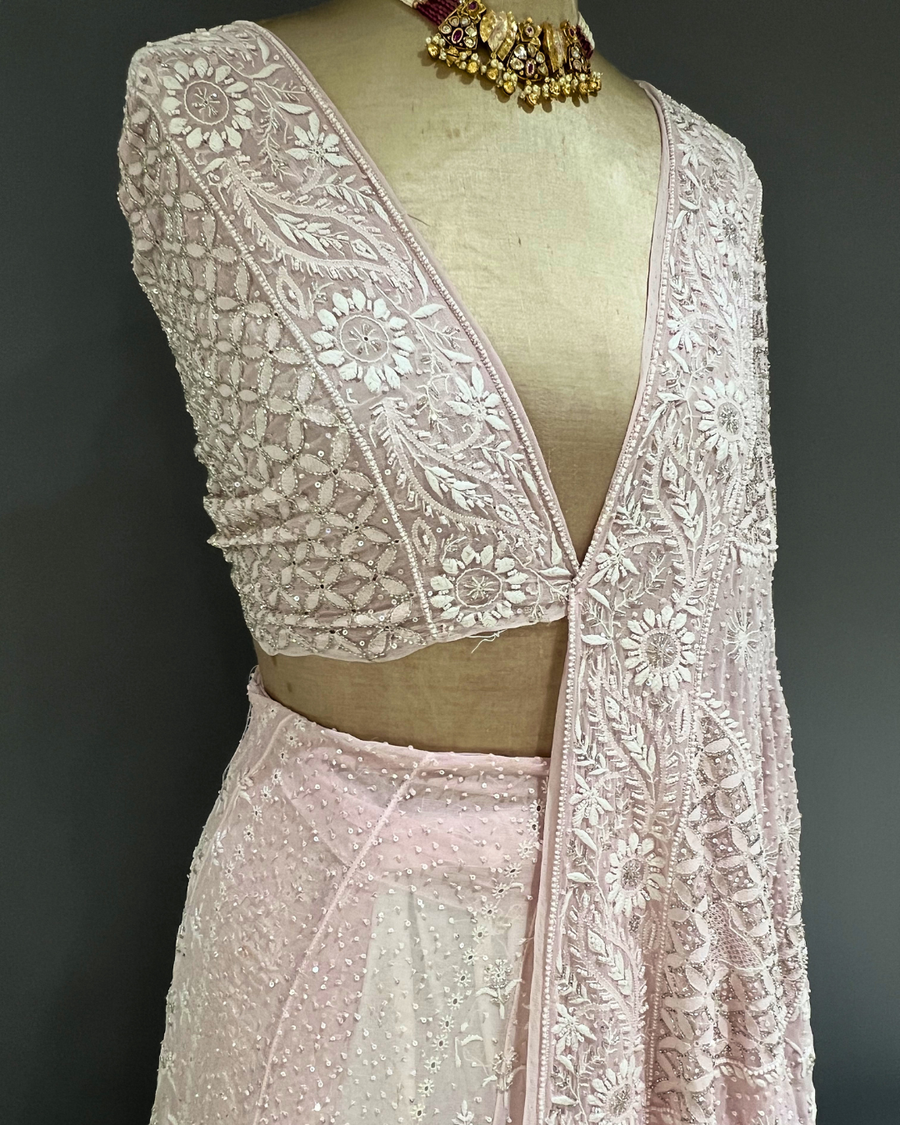 Chikankari Pure Georgette Lehanga - Blush Pink
