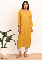 Georgette Chikankari Kurti - Amber yellow