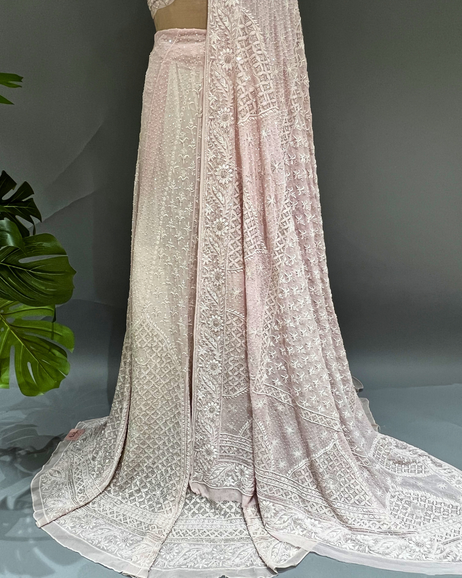 Chikankari Pure Georgette Lehanga - Blush Pink