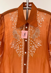 Chikankari Organza Shirt - Burnt Orange