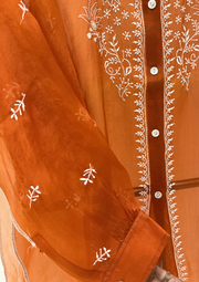 Chikankari Organza Shirt - Burnt Orange