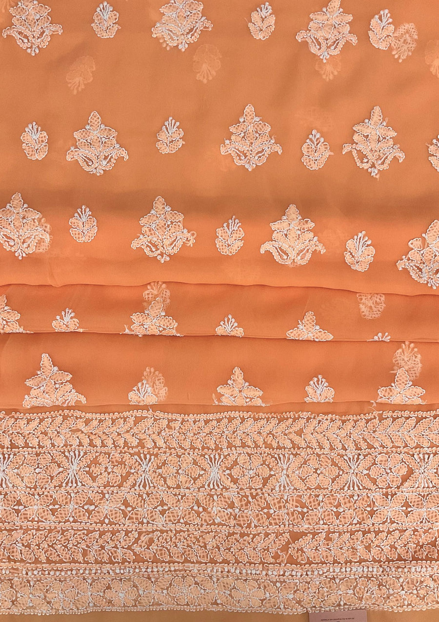 Georgette Unstitched Chikankari Suit 3 pc - Orange
