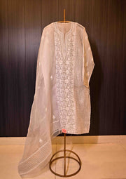 Women's Handcrafted Organza  Semi - Stitiched Kurta And Dupatta Set - SC123151