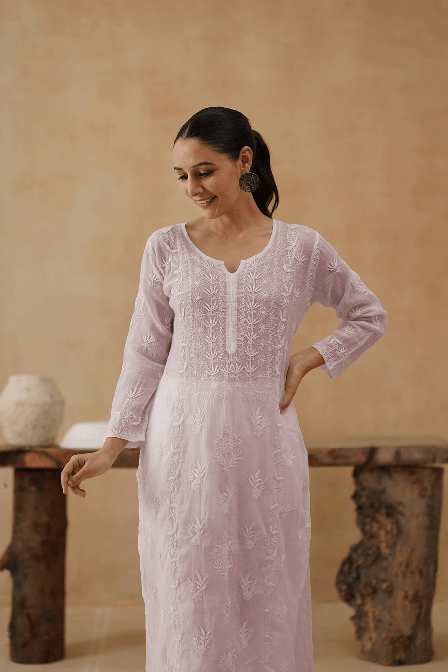 Kota Chikankari Co-ord Set - Lavender Milk