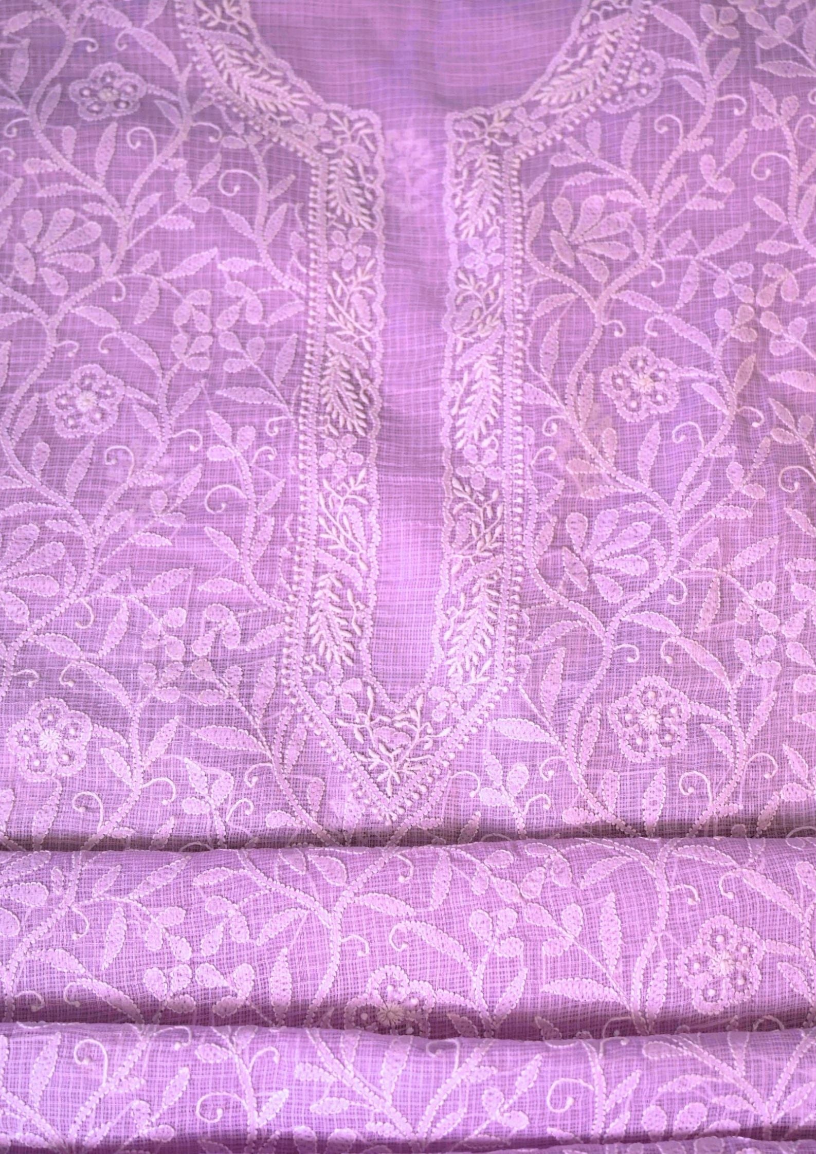 Women's Handcrafted Kota Cotton Chikankari Unstitched  Kurta And Dupatta Set LILAC -  SC242065