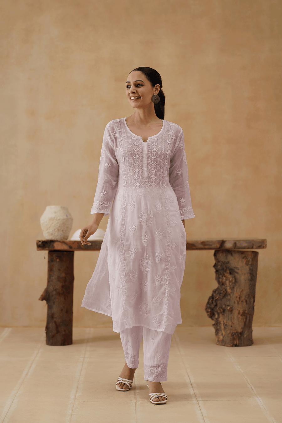 Kota Chikankari Co-ord Set - Lavender Milk