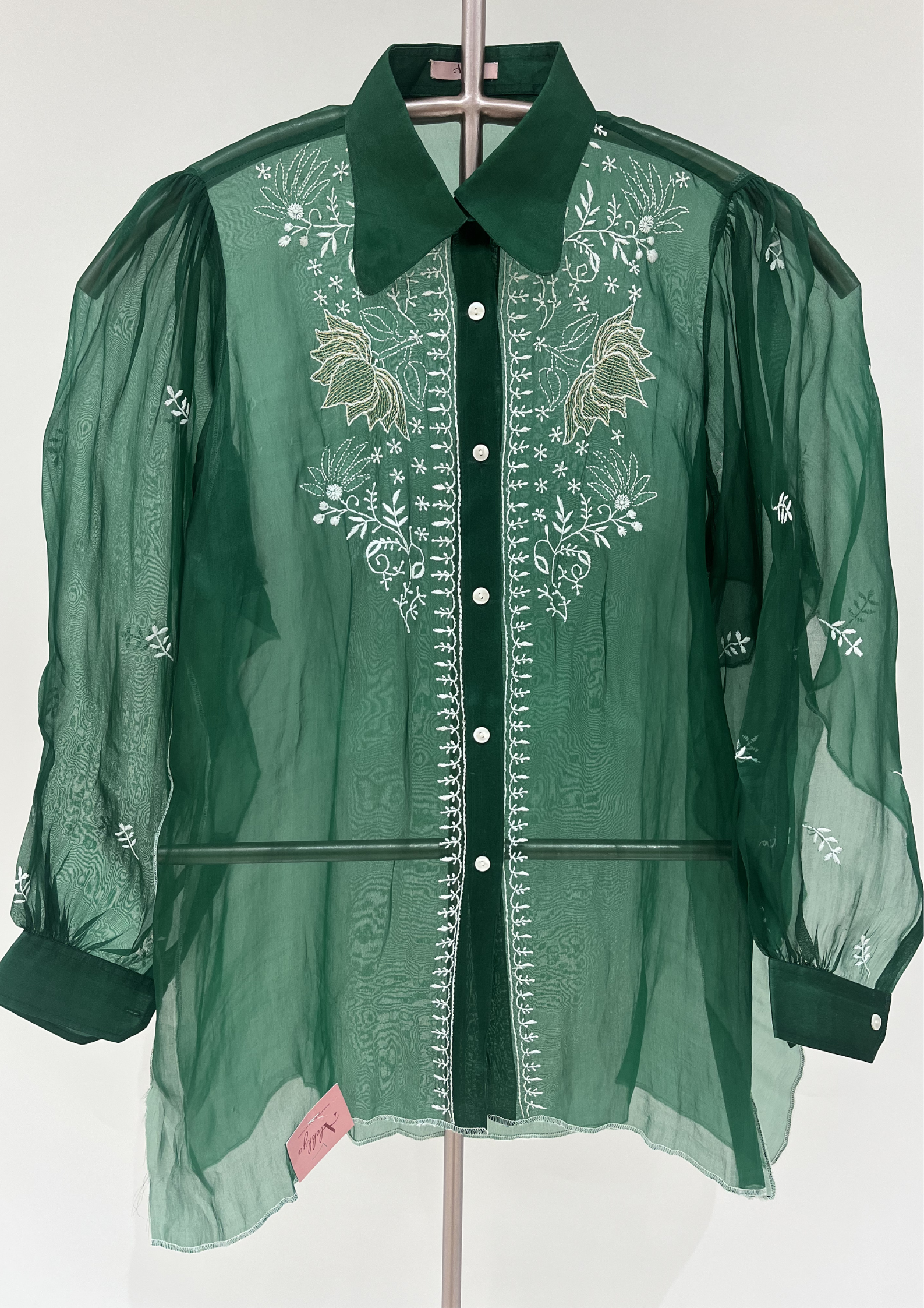 Chikankari Organza Shirt - Emerald Green