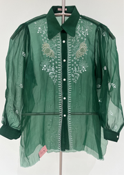 Chikankari Organza Shirt - Emerald Green