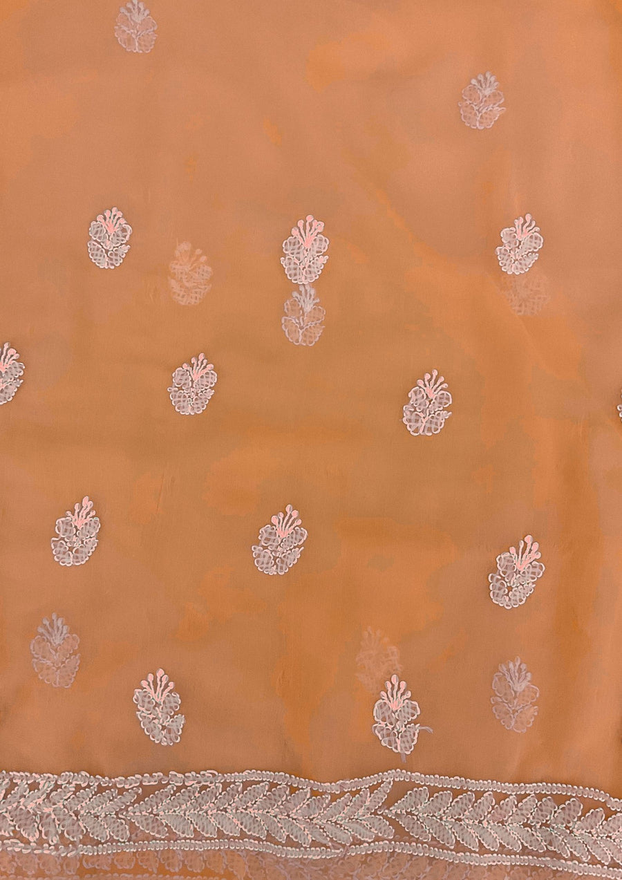 Georgette Unstitched Chikankari Suit 3 pc - Orange